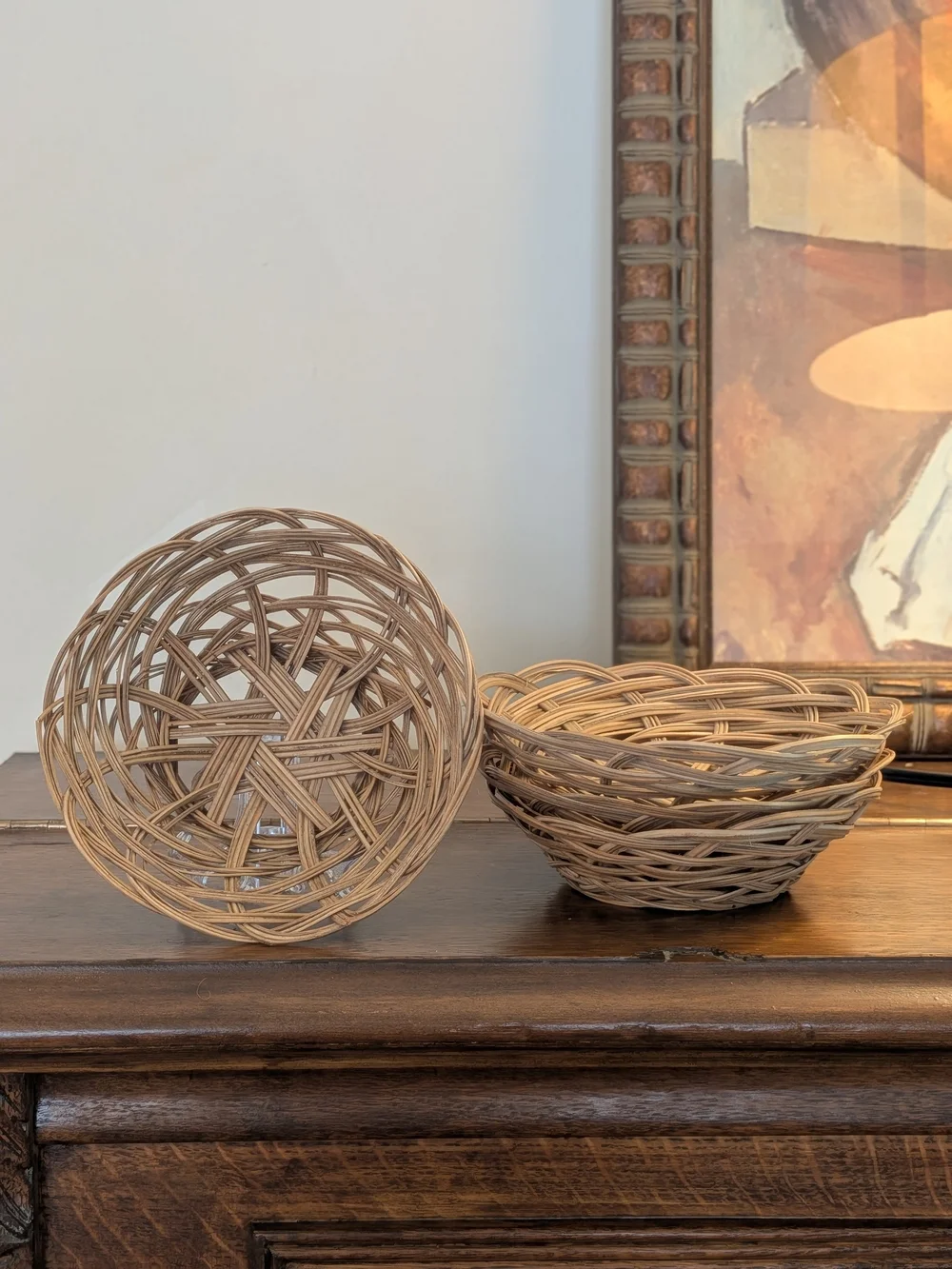 Woven Wicker Wine Glass Coasters / Small Baskets/Plant Tray - Set of 4